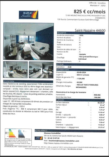 T2 66m² St-Nazaire 825€CC