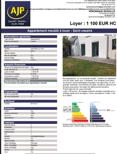 Colocation 3 chambres St-Marc 1100€HC