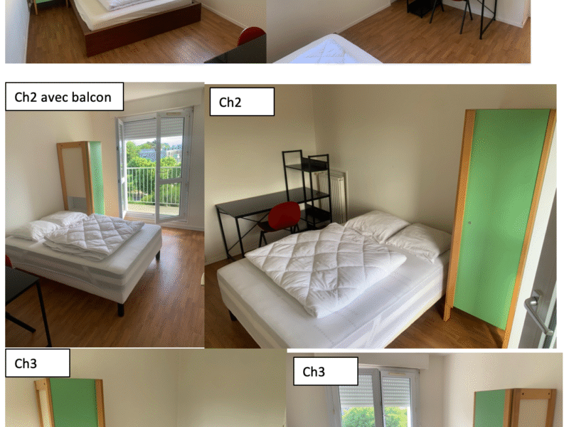 Colocation meublée T4, 75 m2 avec Balcon (1 Chambre dispo) 475€CC – Saint-Nazaire, Rue Julie Daubié